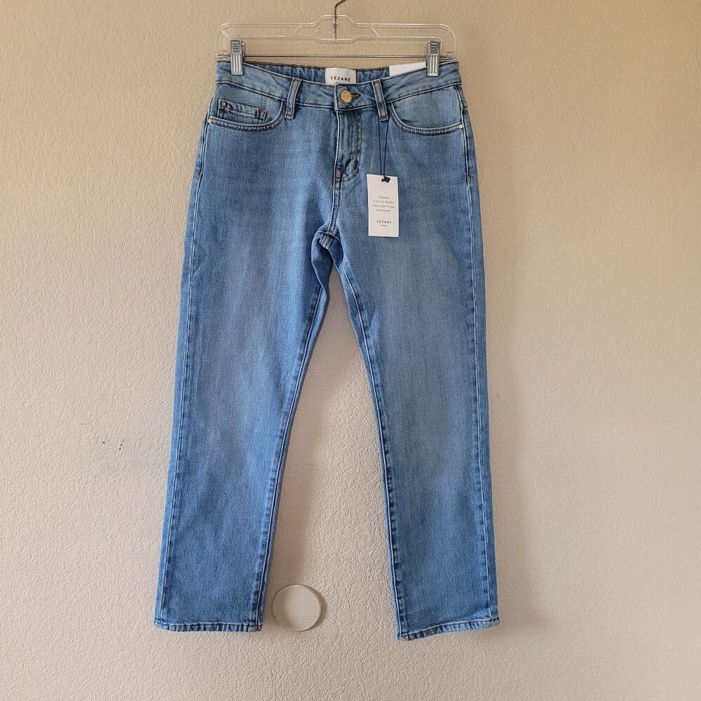 Sezane 1980 The New Boyfriend Jeans Size 26 bleu clair Blue Low Rise Ankle Nwt